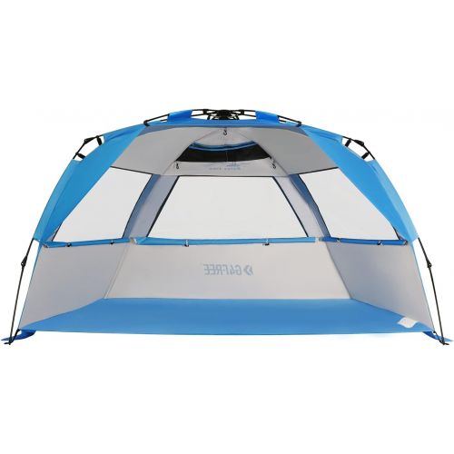  G4Free Easy Set up Beach Tent Deluxe XL, Pop up Sun Shelter for 3-4 Persons with UPF 50+ Protection Beach Shade with Extended Floor (Lake-Blue)