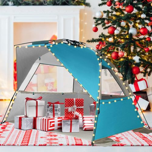  G4Free Easy Set up Beach Tent Deluxe XL, Pop up Sun Shelter for 3-4 Persons with UPF 50+ Protection Beach Shade with Extended Floor (Lake-Blue)