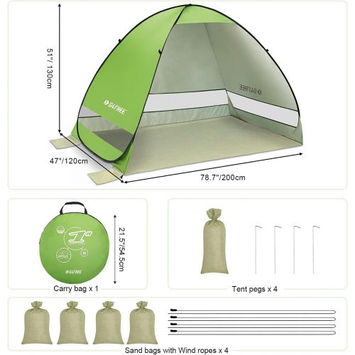  G4Free 3 4 Persons Pop up Beach Tent + Easy Set up Sun Shelter Outdoor Cabana Sun Umbrella with UPF 50+ Protection