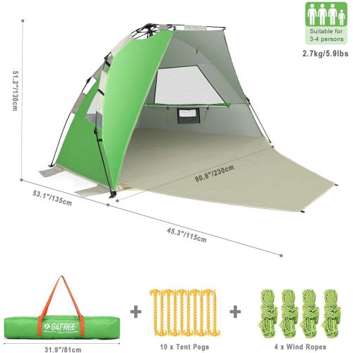  G4Free 3 4 Persons Pop up Beach Tent + Easy Set up Sun Shelter Outdoor Cabana Sun Umbrella with UPF 50+ Protection