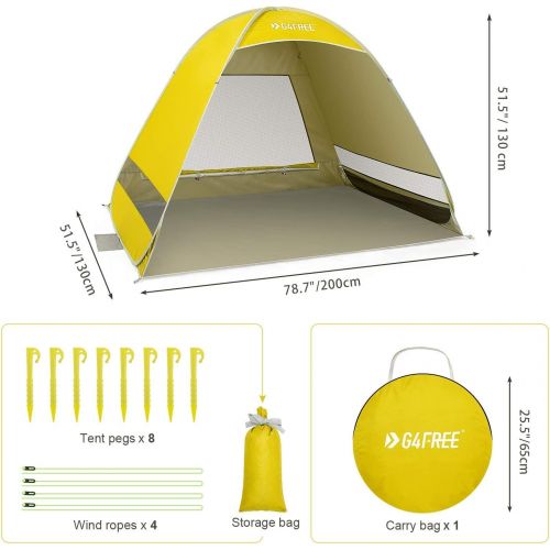  G4Free Upgraded Pop Up Beach Tent, 2-3 Person Automatic Sunshade Canopy UPF 50+ Sport Umbrella Instant Tent Lightweight and Easy to Carry for Camping, Outdoor, Beach