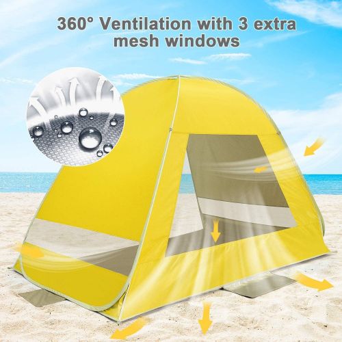  G4Free Upgraded Pop Up Beach Tent, 2-3 Person Automatic Sunshade Canopy UPF 50+ Sport Umbrella Instant Tent Lightweight and Easy to Carry for Camping, Outdoor, Beach