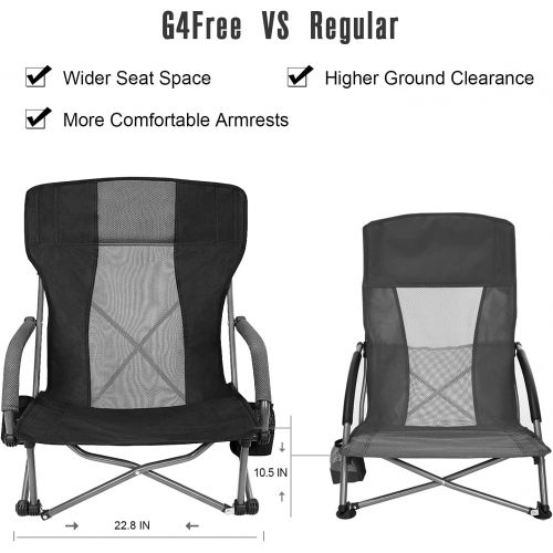  G4Free Low Sling Folding Beach Chair Camping Chairs Compact Concert Lumbar Back Support Festival Chair with Carry Bag