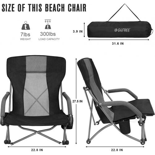  G4Free Low Sling Folding Beach Chair Camping Chairs Compact Concert Lumbar Back Support Festival Chair with Carry Bag