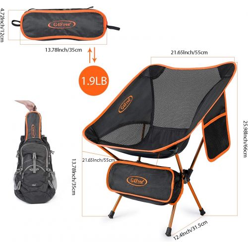  G4Free Upgraded Lightweight Portable Chair Outdoor Folding Camping Chairs with Side Pocket for Sports Picnic Beach Hiking Fishing Backpacking