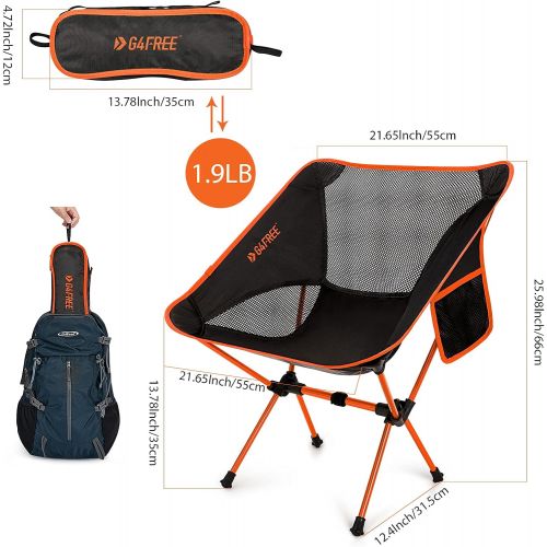  G4Free Portable Camping Chair, Ultralight Folding Compact Backpacking Chairs Heavy Duty 240lbs for Outdoor, Camp, Travel, Beach, Picnic, Festival, Hiking