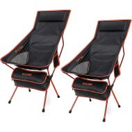 G4Free Upgraded Outdoor 2 Pack Camping Chair Portable Lightweight Folding Camp Chairs with Headrest and Pocket High Back High Legs for Outdoor Backpacking Hiking Travel Picnic Fest