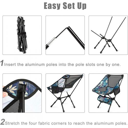  G4Free Ultralight Folding Camping Chair Adjustable Height, Portable Backpacking Chair Heavy Duty 250lbs for Outdoor, Hiking, Picnic, Travel, BBQ with Carry Bag