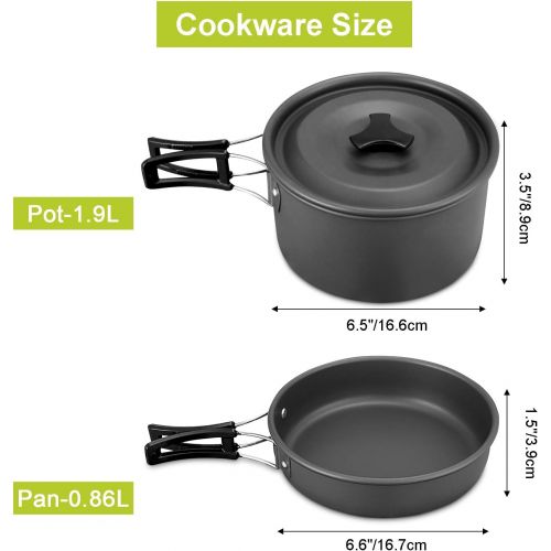  G4Free 13PCS Camping Cookware Mess Kit Campfire Kettle Outdoor Hiking Backpacking Picnic Cooking Pot Pan Bowl, Mini Stove, Stainless Steel Cup, Knife Spoon Set