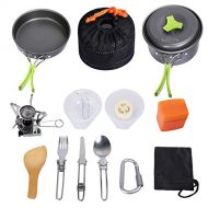 G4Free 13PCS Camping Cookware Mess Kit Hiking Backpacking Picnic Cooking Bowl Non Stick Pot Pan Knife Spoon Set