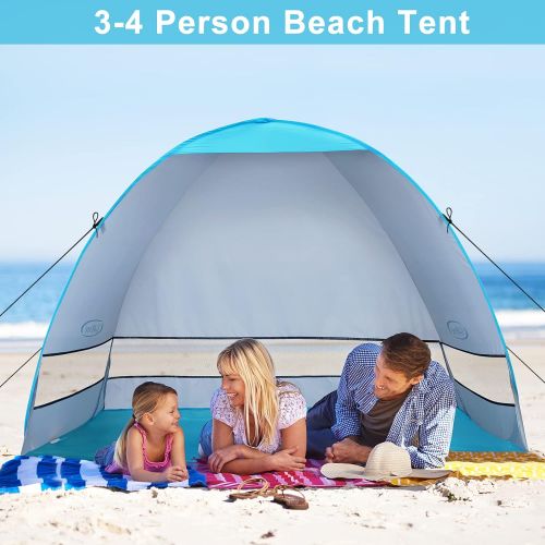  G4Free Large Pop up Beach Tent for 3-4 Person, UPF 50+ Automatic Sun Shelter Canopy Portable Outdoor Cabana Sun Umbrella