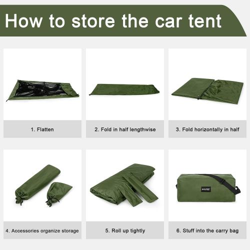  G4Free Car Awning Sun Shelter with Mosquito Net, Portable SUV Tent Tailgate Shade Car Canopy for Outdoor Camping Car Travel (Army Green)