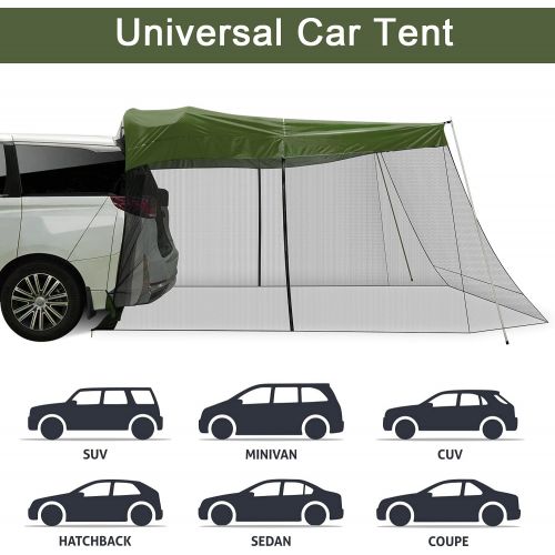  G4Free Car Awning Sun Shelter with Mosquito Net, Portable SUV Tent Tailgate Shade Car Canopy for Outdoor Camping Car Travel (Army Green)