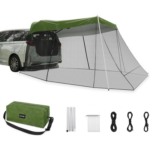  G4Free Car Awning Sun Shelter with Mosquito Net, Portable SUV Tent Tailgate Shade Car Canopy for Outdoor Camping Car Travel (Army Green)