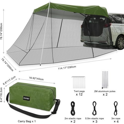  G4Free Car Awning Sun Shelter with Mosquito Net, Portable SUV Tent Tailgate Shade Car Canopy for Outdoor Camping Car Travel (Army Green)