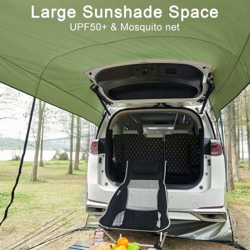  G4Free Car Awning Sun Shelter with Mosquito Net, Portable SUV Tent Tailgate Shade Car Canopy for Outdoor Camping Car Travel (Army Green)