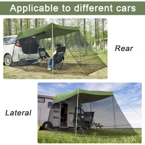  G4Free Car Awning Sun Shelter with Mosquito Net, Portable SUV Tent Tailgate Shade Car Canopy for Outdoor Camping Car Travel (Army Green)