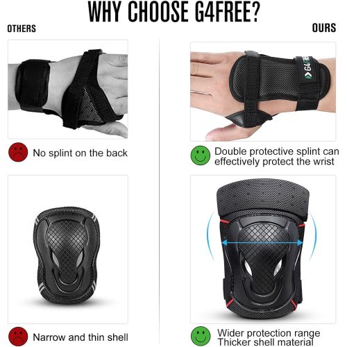  G4Free Knee Elbow Pads Wrist Guards 3 in 1 Protective Gear Set for Adults Women Men Kids Bike Skateboard Rollerblades Inline Roller Skating Cycling BMX Bicycle Scooter