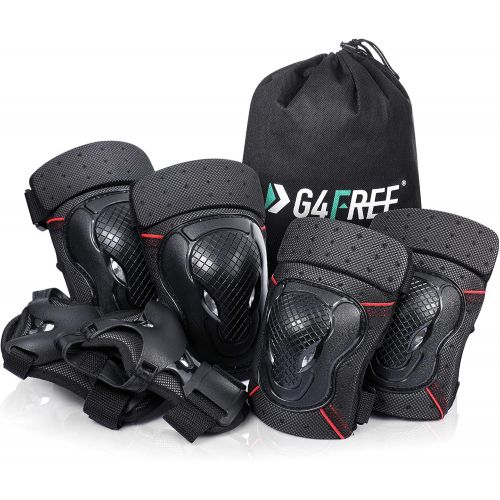  G4Free Knee Elbow Pads Wrist Guards 3 in 1 Protective Gear Set for Adults Women Men Kids Bike Skateboard Rollerblades Inline Roller Skating Cycling BMX Bicycle Scooter