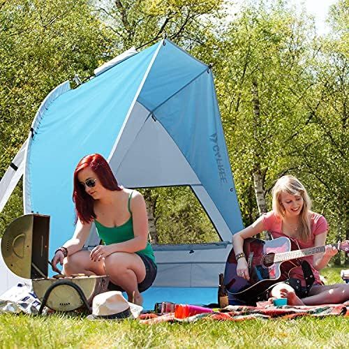  G4Free Portable Beach Tent 2-3 Persons Sun Shade Shelter UPF 50+ Sport Umbrella Canopy with Extendable Floor Foldable Lightweight
