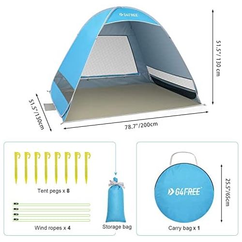  G4Free Upgraded Pop Up Beach Tent, 2-3 Person Automatic Sunshade Canopy UPF 50+ Sport Umbrella Instant Tent Lightweight and Easy to Carry for Camping, Outdoor, Beach