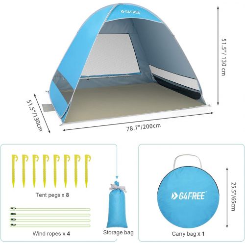  G4Free Upgraded Pop Up Beach Tent, 2-3 Person Automatic Sunshade Canopy UPF 50+ Sport Umbrella Instant Tent Lightweight and Easy to Carry for Camping, Outdoor, Beach