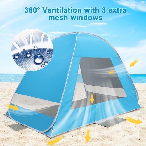  G4Free Upgraded Pop Up Beach Tent, 2-3 Person Automatic Sunshade Canopy UPF 50+ Sport Umbrella Instant Tent Lightweight and Easy to Carry for Camping, Outdoor, Beach