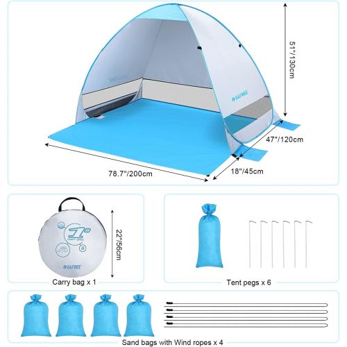  G4Free Large Pop up Beach Tent Automatic Sun Shelter Outdoor Cabana Sun Umbrella 3-4 Person Fishing Anti UV Sun Shelter Tents Instant Portable