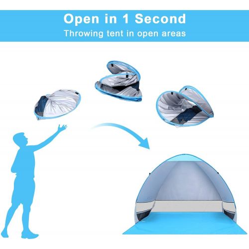  G4Free Large Pop up Beach Tent Automatic Sun Shelter Outdoor Cabana Sun Umbrella 3-4 Person Fishing Anti UV Sun Shelter Tents Instant Portable