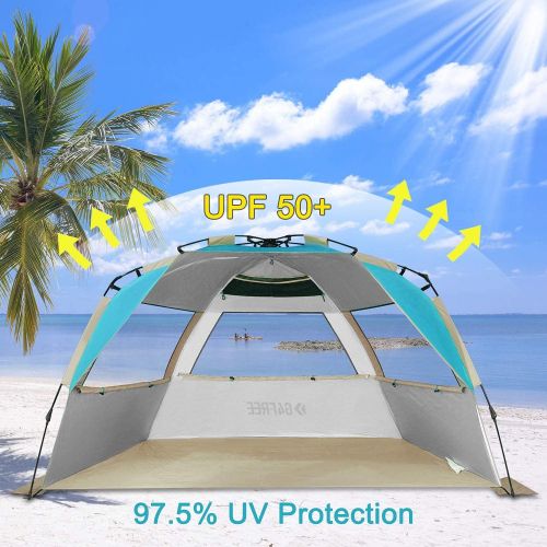  G4Free Easy Set up Beach Tent Deluxe XL, Pop up Sun Shelter for 3-4 Persons with UPF 50+ Protection Beach Shade