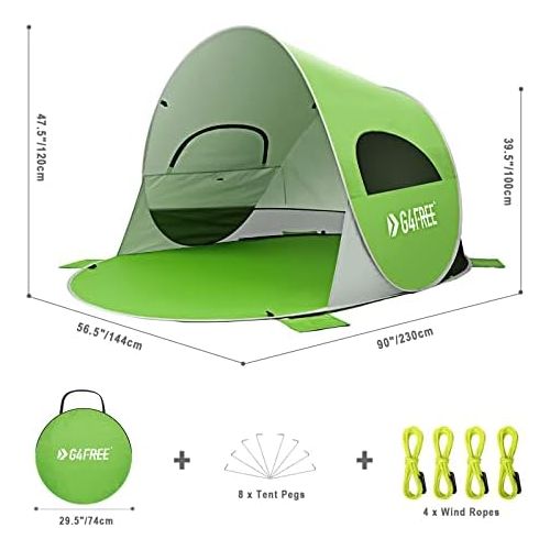  G4Free Beach Tent UPF 50+ Easy Pop Up Sun Shade 3-4 Persons Portable Sport Umbrella Instant Sun Shelter Tent Spacious Baby Canopy
