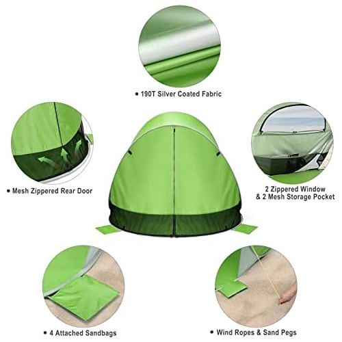  G4Free Beach Tent UPF 50+ Easy Pop Up Sun Shade 3-4 Persons Portable Sport Umbrella Instant Sun Shelter Tent Spacious Baby Canopy