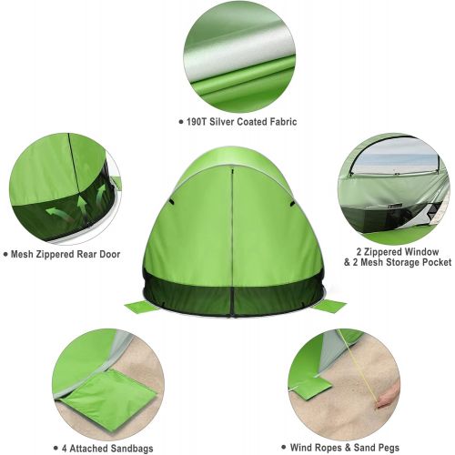  G4Free Beach Tent UPF 50+ Easy Pop Up Sun Shade 3-4 Persons Portable Sport Umbrella Instant Sun Shelter Tent Spacious Baby Canopy