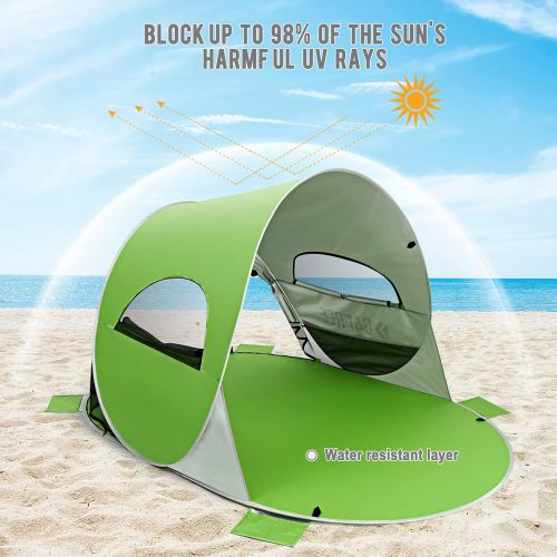  G4Free Beach Tent UPF 50+ Easy Pop Up Sun Shade 3-4 Persons Portable Sport Umbrella Instant Sun Shelter Tent Spacious Baby Canopy