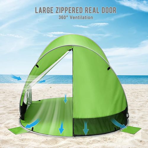  G4Free Beach Tent UPF 50+ Easy Pop Up Sun Shade 3-4 Persons Portable Sport Umbrella Instant Sun Shelter Tent Spacious Baby Canopy