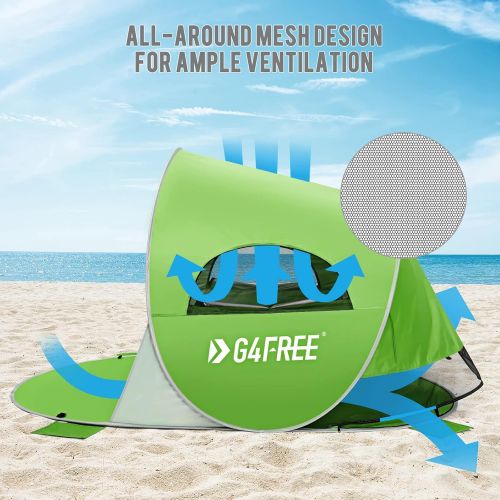  G4Free Beach Tent UPF 50+ Easy Pop Up Sun Shade 3-4 Persons Portable Sport Umbrella Instant Sun Shelter Tent Spacious Baby Canopy