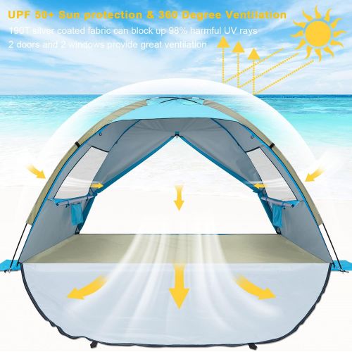  G4Free Portable Beach Tent UV Sun Shade Shelter Lightweight Outdoor Travel Canopy Camp Cabana for 3-4 Person