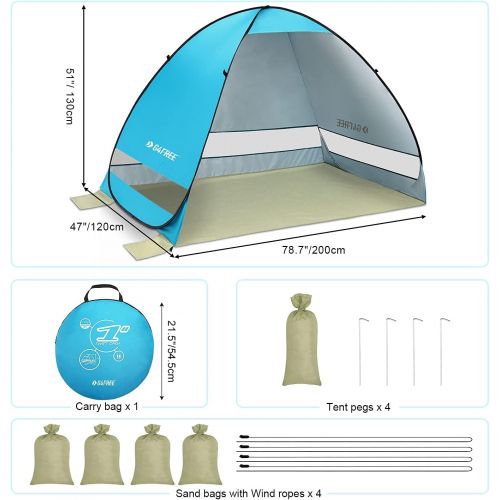  G4Free Large Pop up Beach Tent Automatic Sun Shelter Outdoor Cabana Sun Umbrella 3-4 Person Fishing Anti UV Sun Shelter Tents Instant Portable