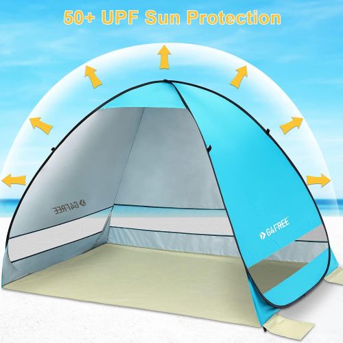  G4Free Large Pop up Beach Tent for 3-4 Person, UPF 50+ Automatic Sun Shelter Canopy Portable Outdoor Cabana Sun Umbrella