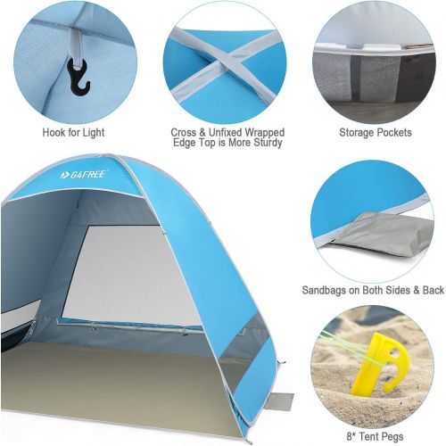  G4Free Upgraded Pop Up Beach Tent, 2-3 Person Automatic Sunshade Canopy UPF 50+ Sport Umbrella Instant Tent Lightweight and Easy to Carry for Camping, Outdoor, Beach