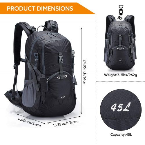  G4Free 45L Hiking Travel Backpack Waterproof with Rain Cover, Outdoor Camping Daypack for Men Women