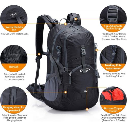  G4Free 45L Hiking Travel Backpack Waterproof with Rain Cover, Outdoor Camping Daypack for Men Women