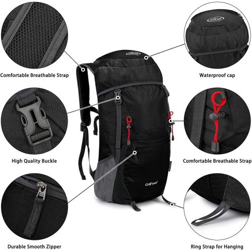  G4Free Lightweight Packable Hiking Backpack 40L Travel Camping Daypack Foldable (Black)