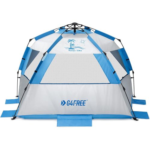  G4Free Easy Set up Beach Tent Deluxe XL, Pop up Sun Shelter for 3-4 Persons with UPF 50+ Protection Beach Shade