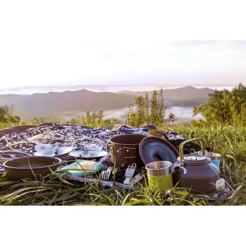  G4Free 19PCS Camping Cookware Mess Kit Non-Stick Pot and Pan Set with Kettle Stainless Steel Cups Plates Forks Knives Spoons Lightweight for Hiking Backpacking Cooking Picnic