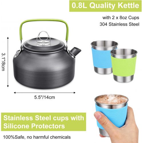  G4Free 19PCS Camping Cookware Mess Kit Non-Stick Pot and Pan Set with Kettle Stainless Steel Cups Plates Forks Knives Spoons Lightweight for Hiking Backpacking Cooking Picnic