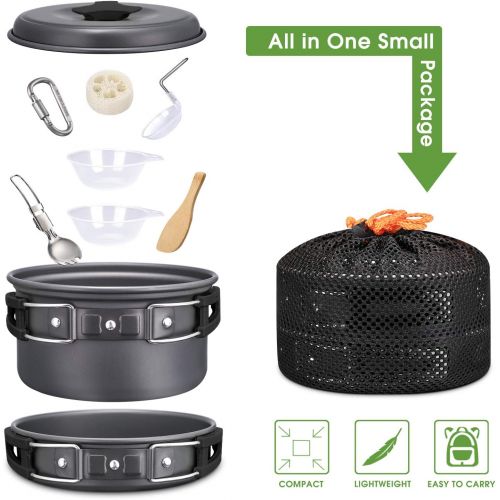  G4Free 11PCS Camping Cookware Mess Kit Hiking Backpacking Picnic Cooking Bowl Non Stick Pot Pan Knife Spoon Set