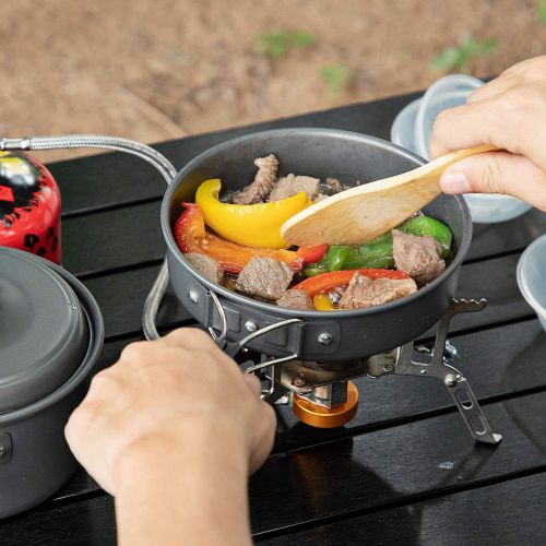  G4Free 11PCS Camping Cookware Mess Kit Hiking Backpacking Picnic Cooking Bowl Non Stick Pot Pan Knife Spoon Set