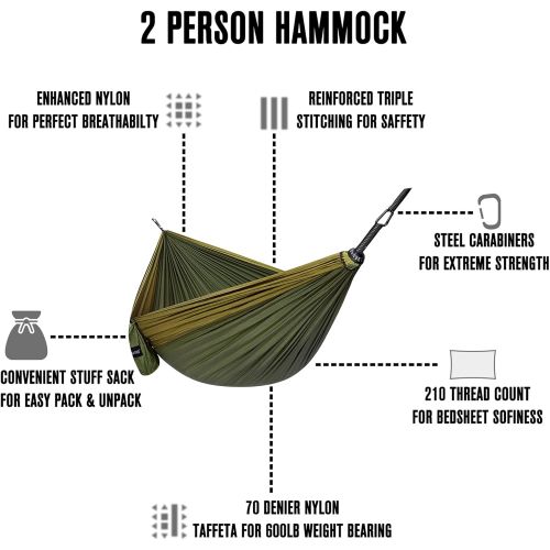  G4Free Large Camping Hammock 2 Person with Tree Straps Portable Parachute Hammock for Backpacking, Travel, Beach, Camping, Hiking, Backyard