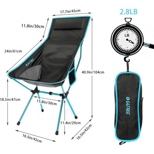  G4Free Lightweight Portable High Back Camping Chair, Folding Backpacking Camp Chairs Upgrade with Headrest & Pocket for Outdoor Travel Picnic Hiking Fishing